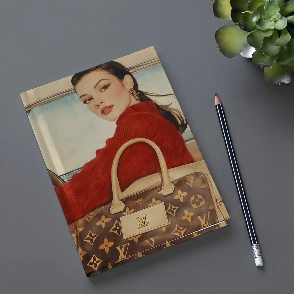 Elegant Woman Red Sweater Luxury Bag Car – Notebooks