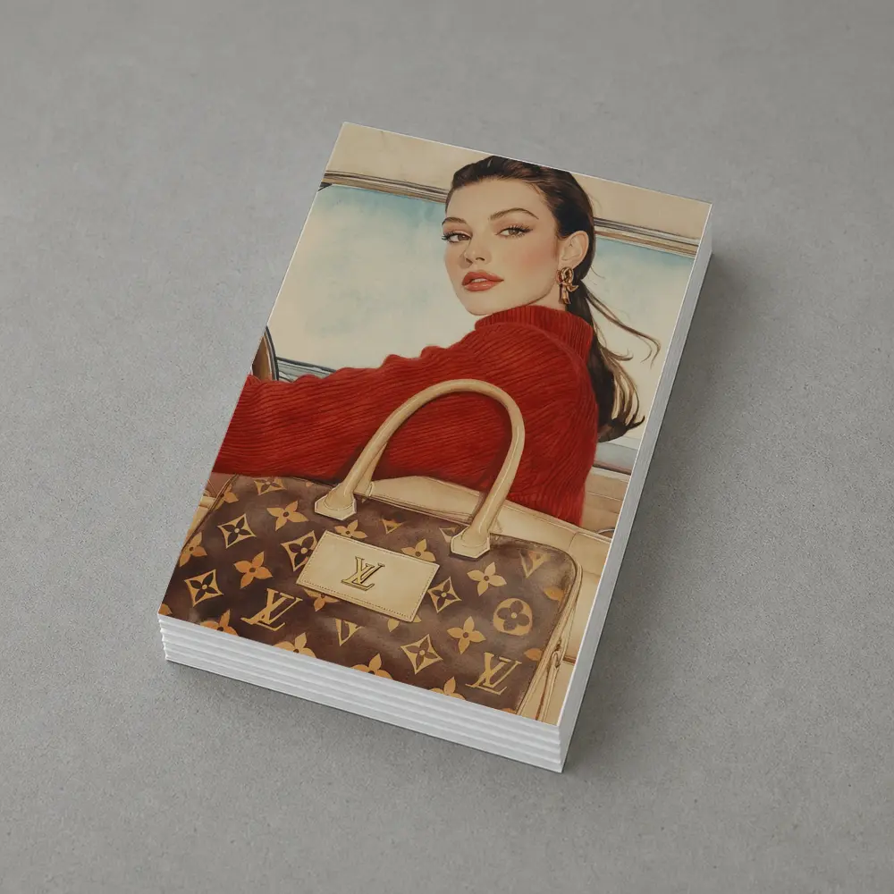 Elegant Woman Red Sweater Luxury Bag Car – Postcards