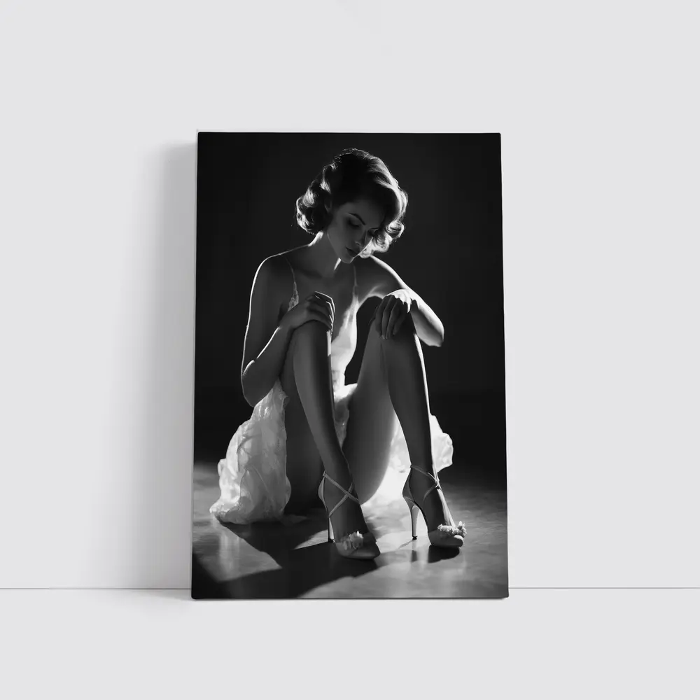 Black And White Woman Elegant Studio Portrait – Wall Art