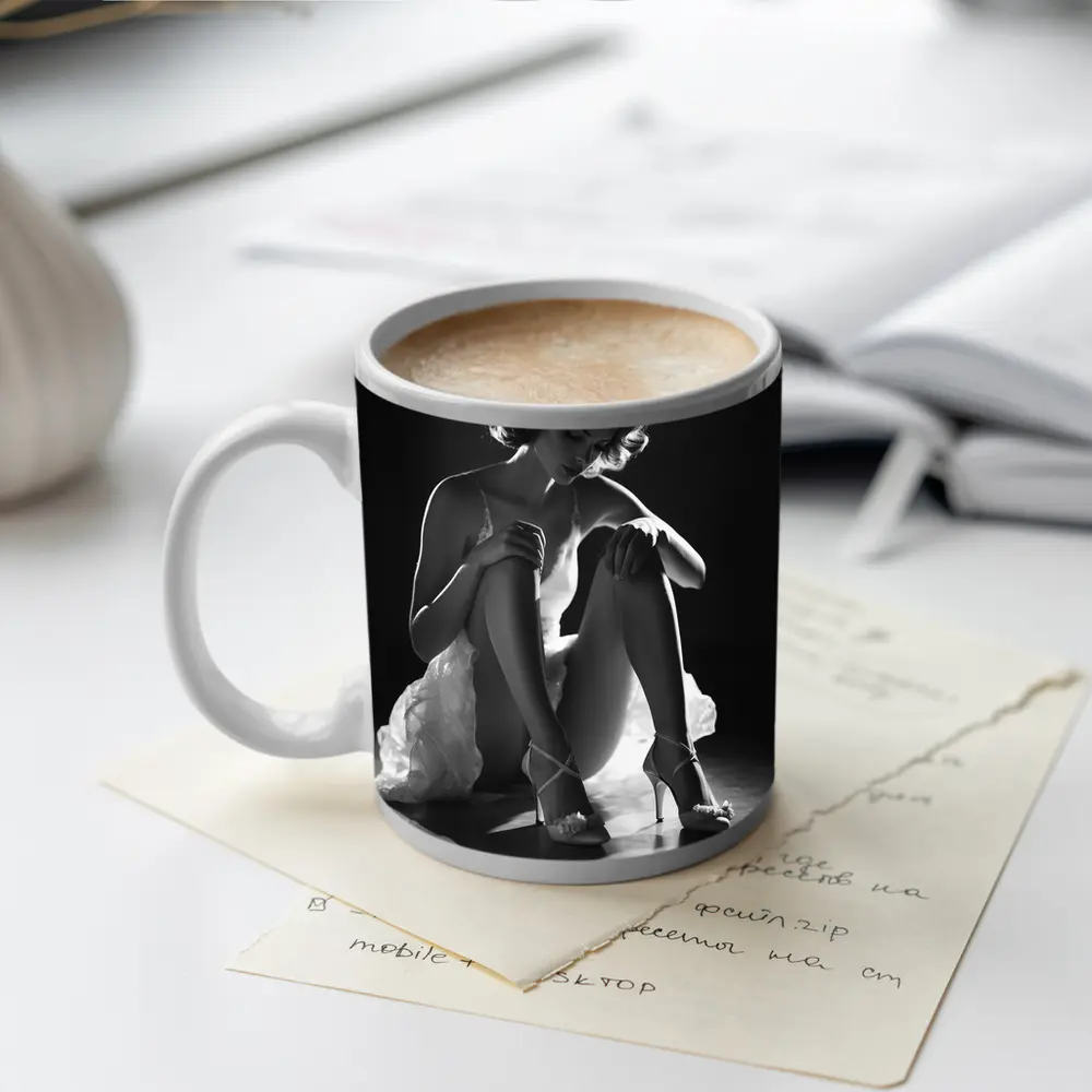 Black And White Woman Elegant Studio Portrait – Mugs