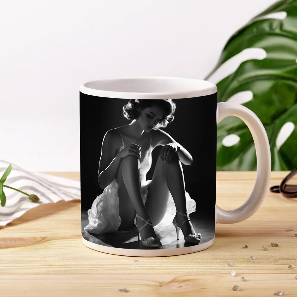 Black And White Woman Elegant Studio Portrait – Mugs