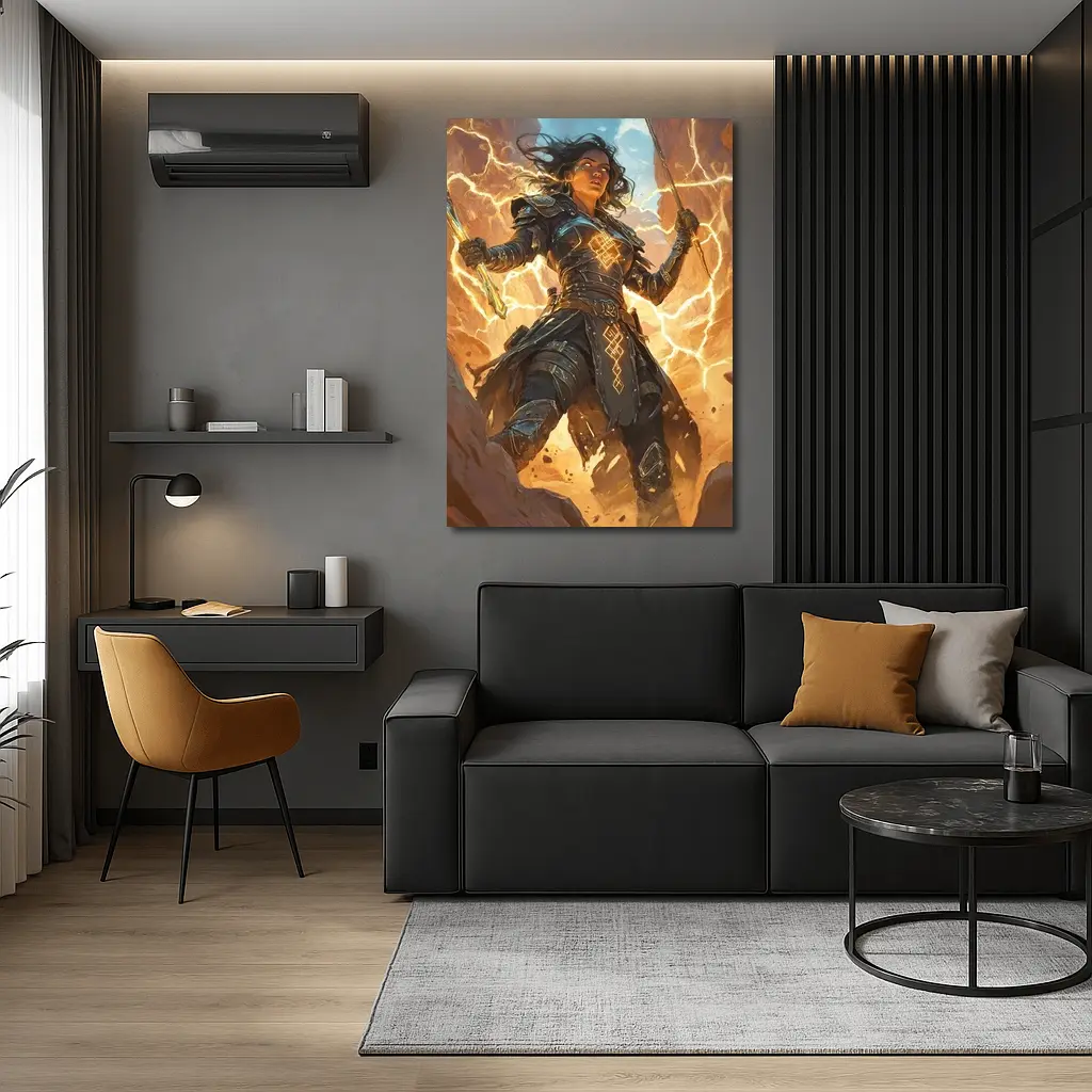 Female Warrior Lightning Runes Fantasy Desert Art – Wall Art