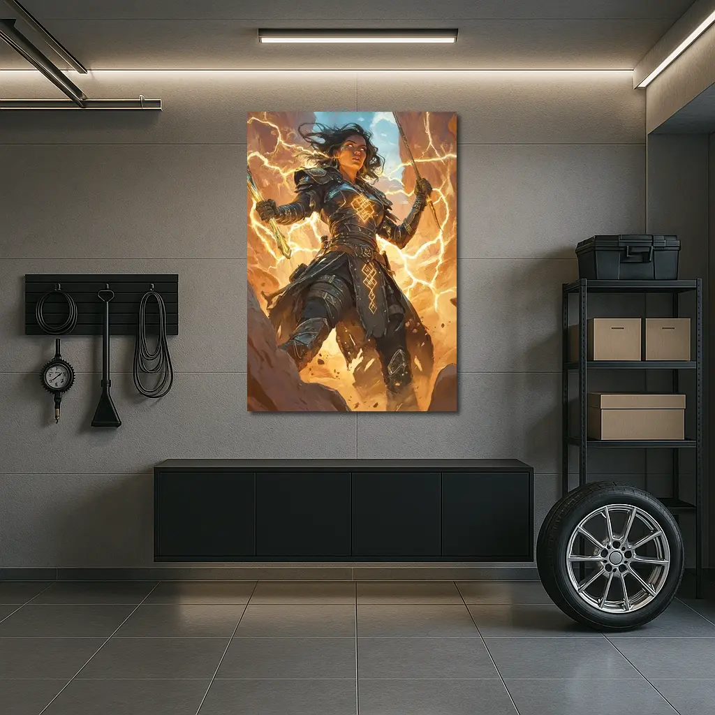Female Warrior Lightning Runes Fantasy Desert Art – Wall Art
