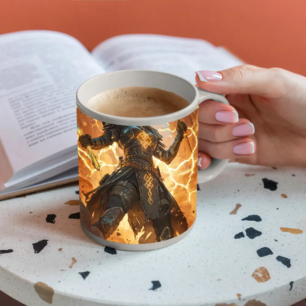 Female Warrior Lightning Runes Fantasy Desert Art – Mugs