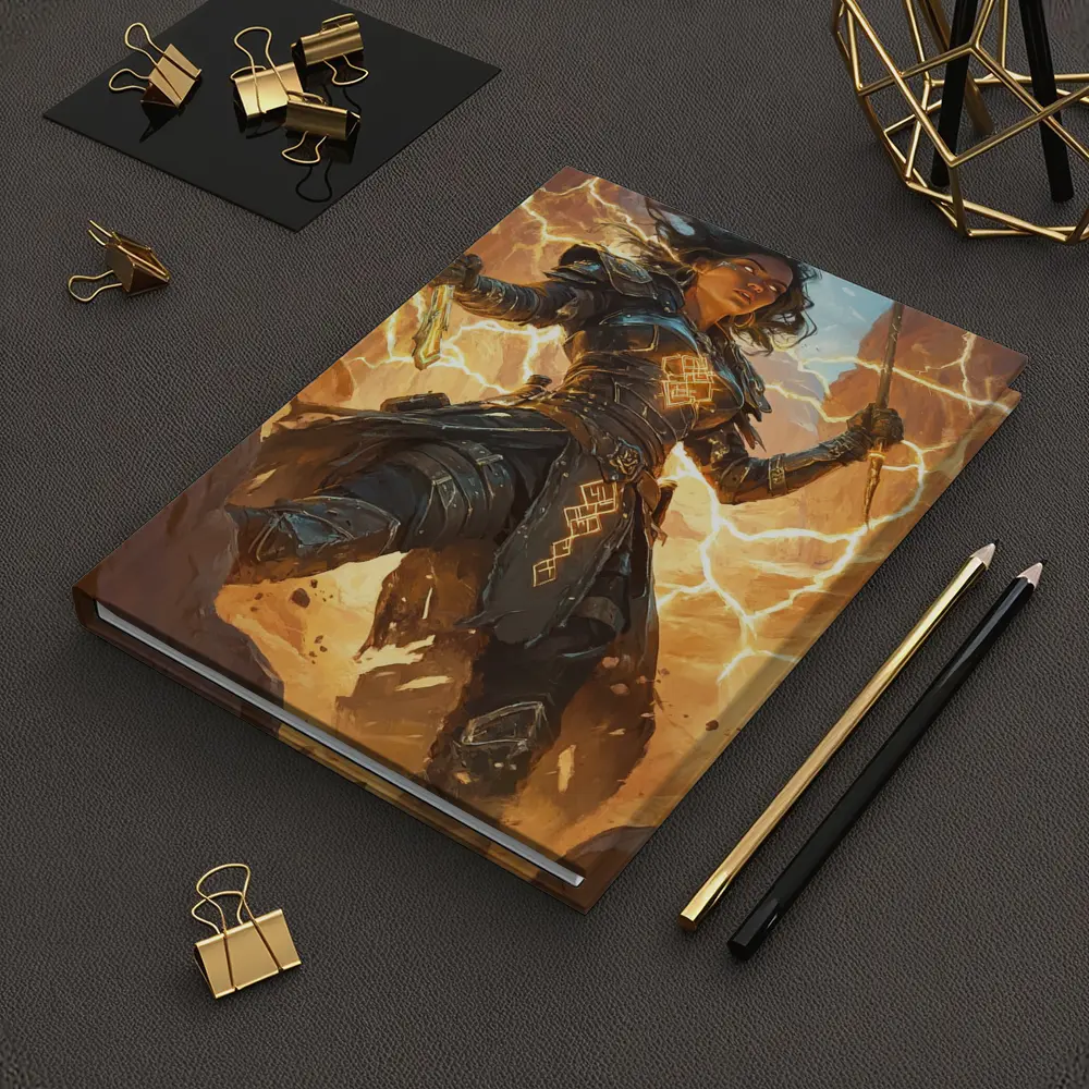 Female Warrior Lightning Runes Fantasy Desert Art – Notebooks