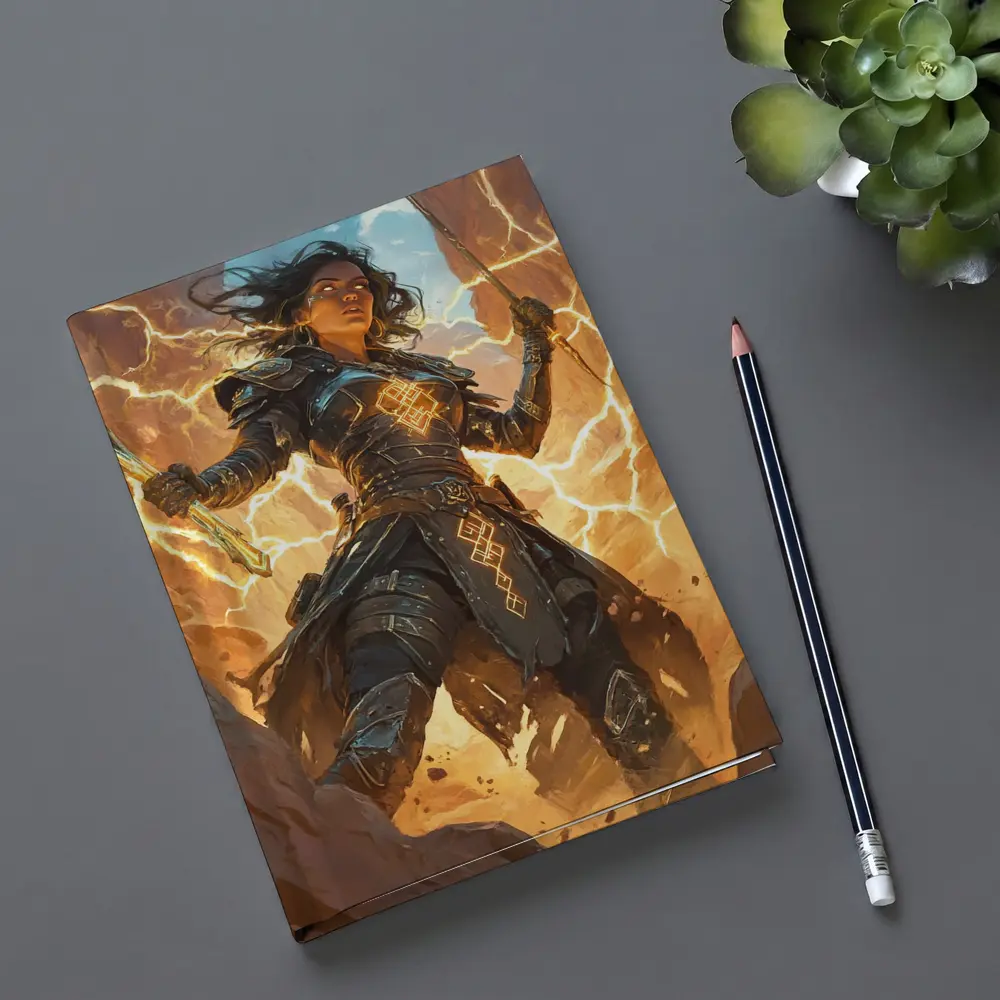 Female Warrior Lightning Runes Fantasy Desert Art – Notebooks