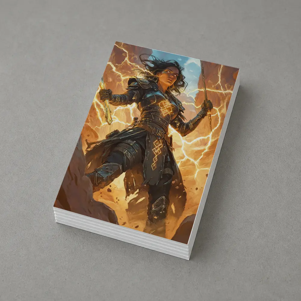 Female Warrior Lightning Runes Fantasy Desert Art – Postcards