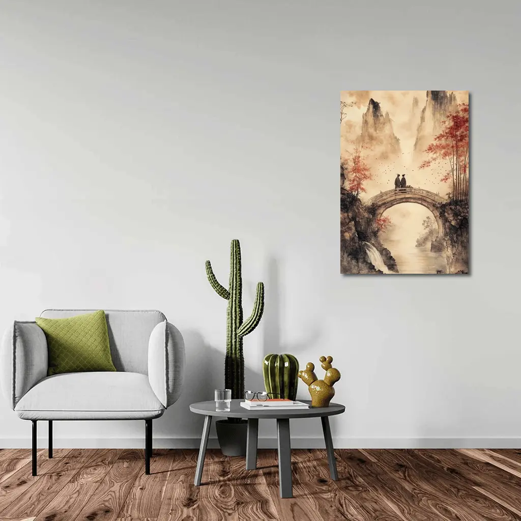 Chinese Ink Painting Two Figures Stone Bridge – Wall Art
