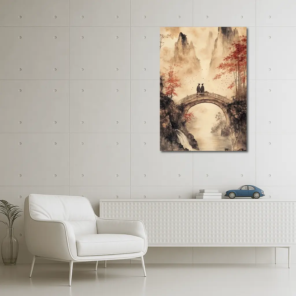 Chinese Ink Painting Two Figures Stone Bridge – Wall Art