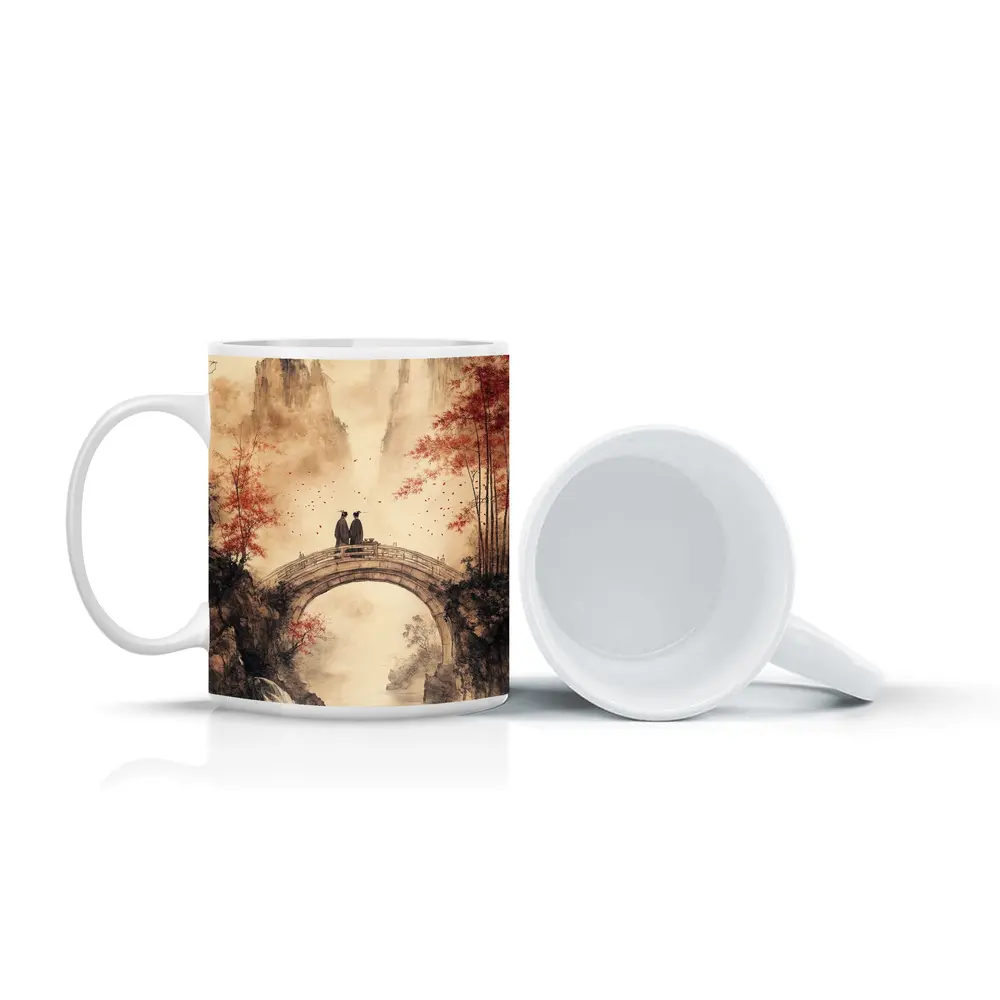 Chinese Ink Painting Two Figures Stone Bridge – Mugs