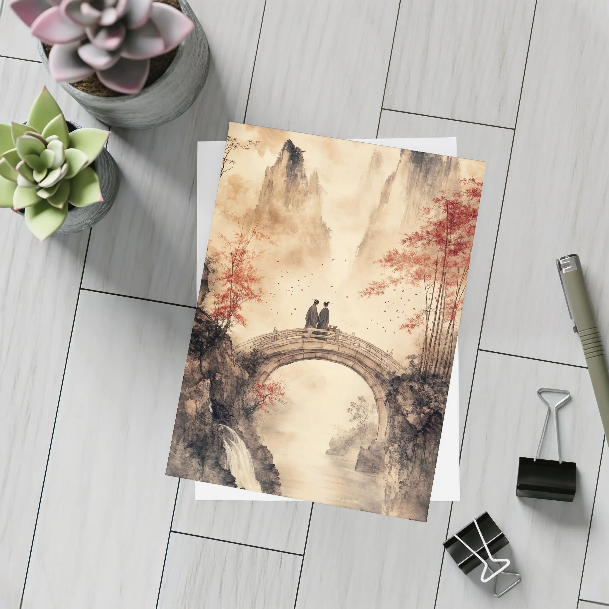 Chinese Ink Painting Two Figures Stone Bridge – Postcards