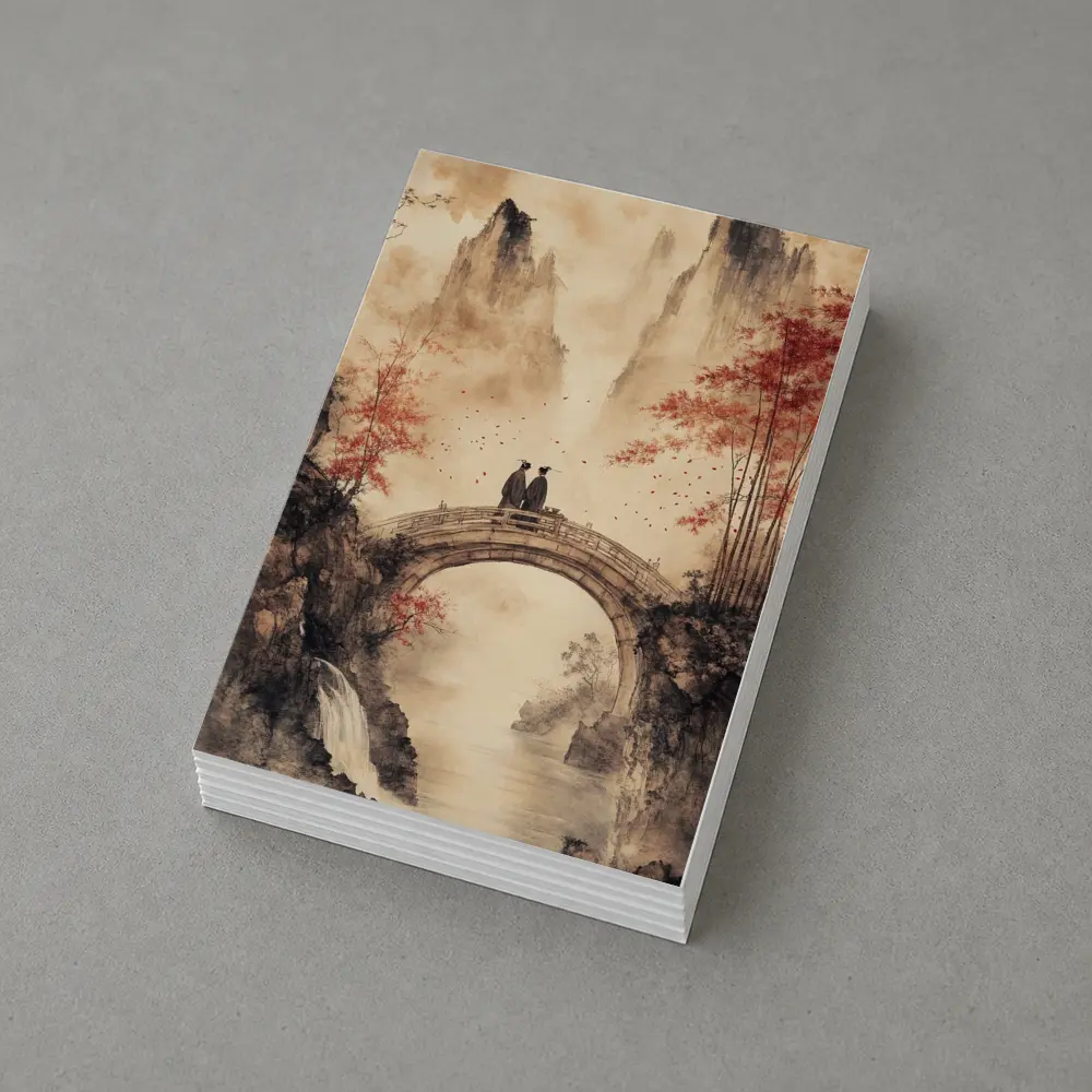 Chinese Ink Painting Two Figures Stone Bridge – Postcards