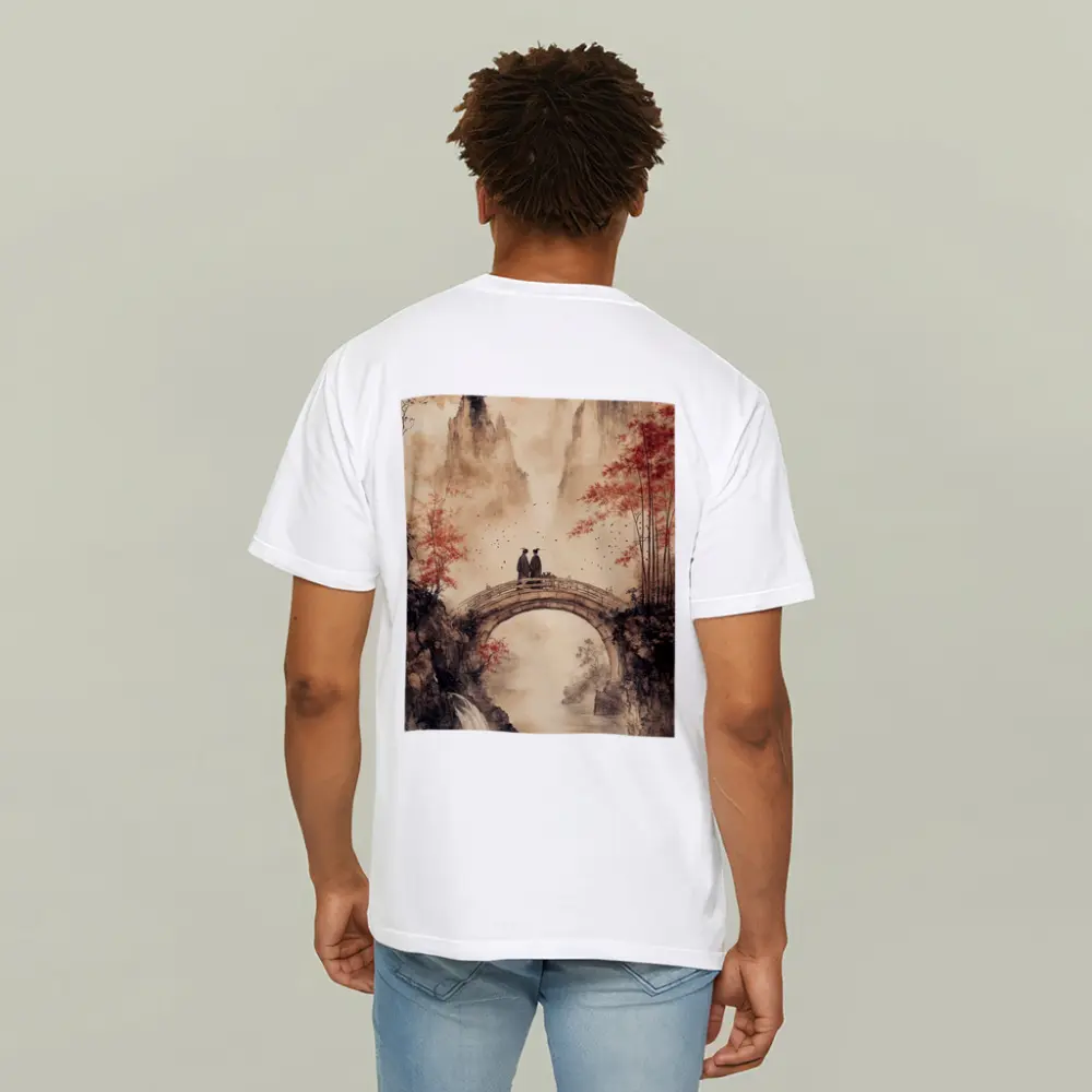Chinese Ink Painting Two Figures Stone Bridge – T-Shirts