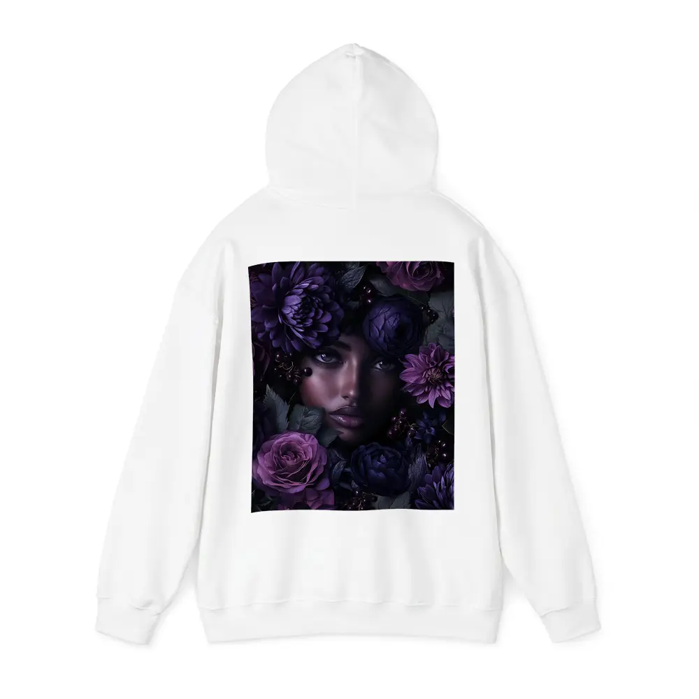 Woman Face Surrounded by Dark Purple Flowers – Hoodies
