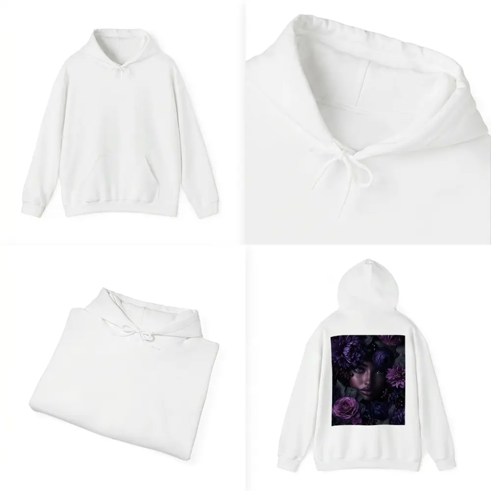 Woman Face Surrounded by Dark Purple Flowers – Hoodies