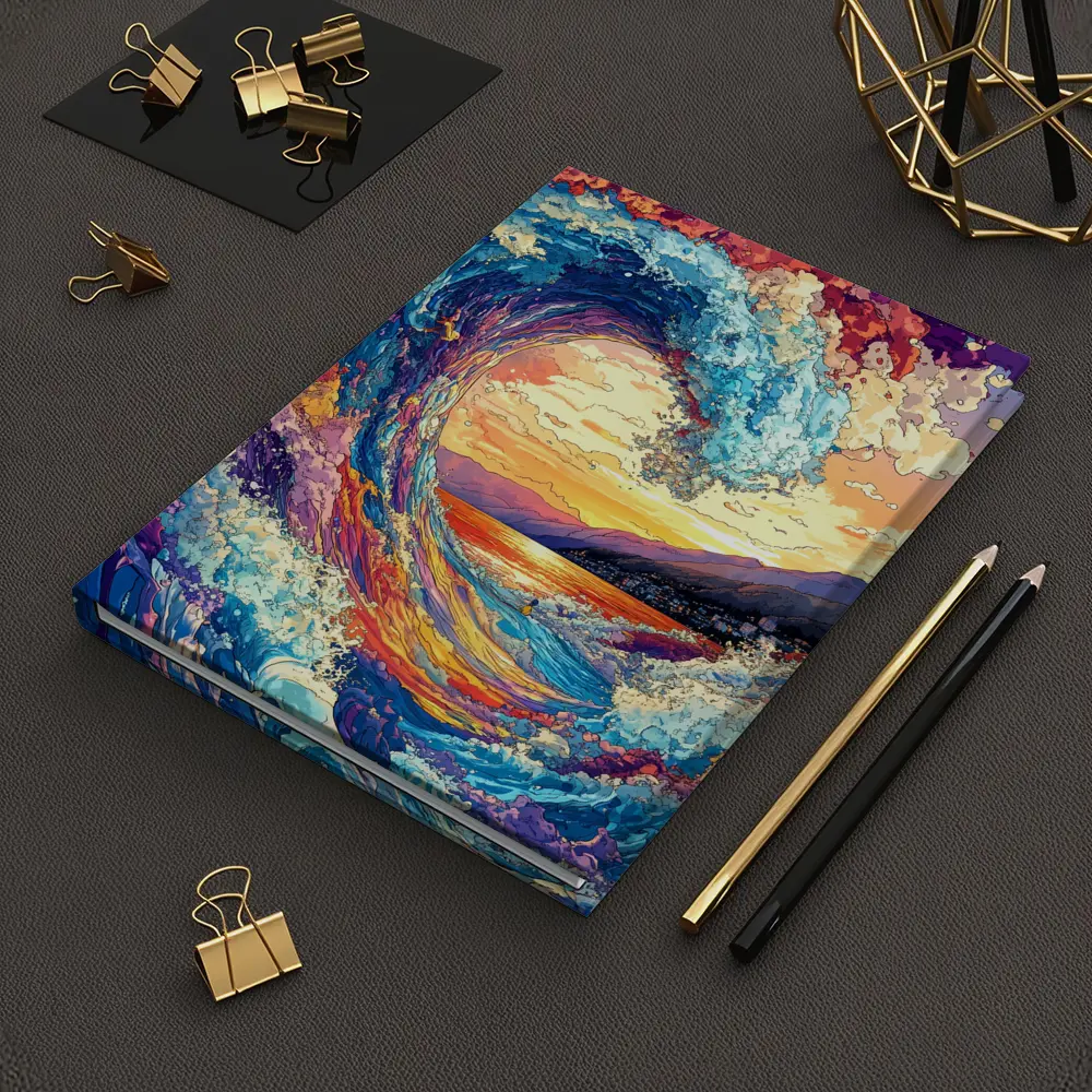 Colorful Ocean Wave Sunset Mountains Art – Notebooks