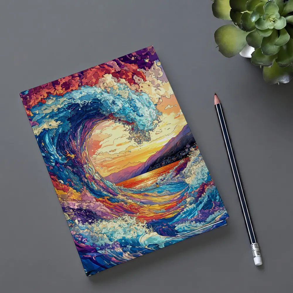 Colorful Ocean Wave Sunset Mountains Art – Notebooks