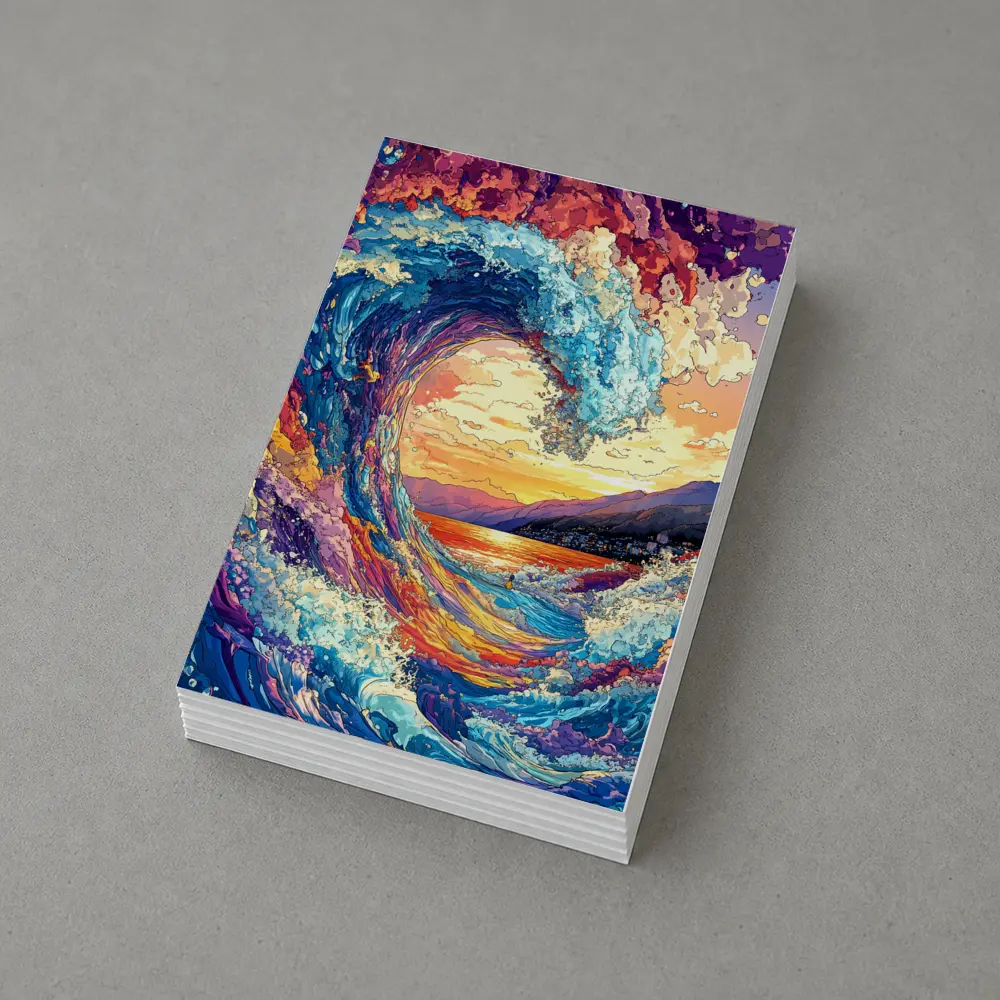 Colorful Ocean Wave Sunset Mountains Art – Postcards