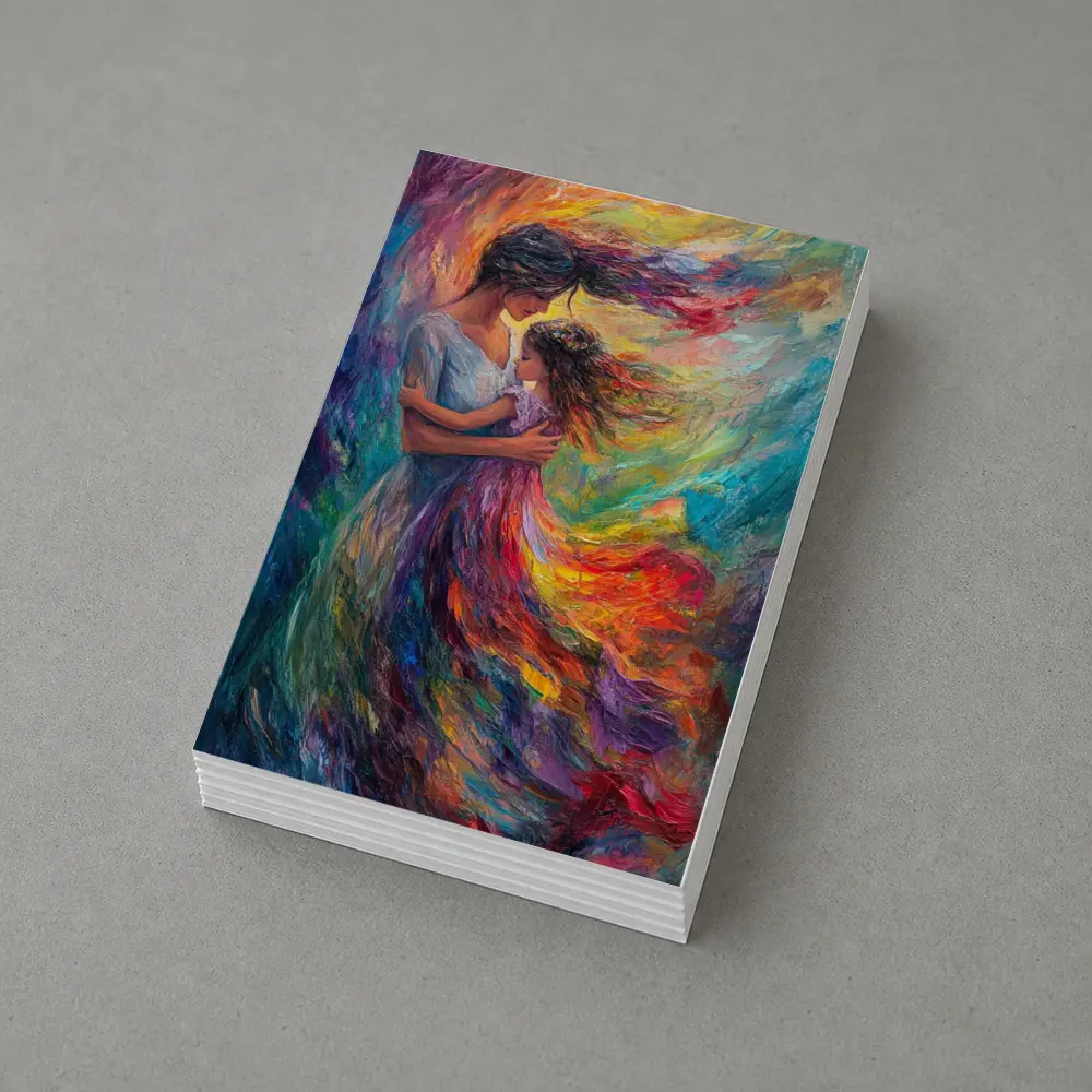 Mother and Daughter Embrace Colorful Oil Painting – Postcards