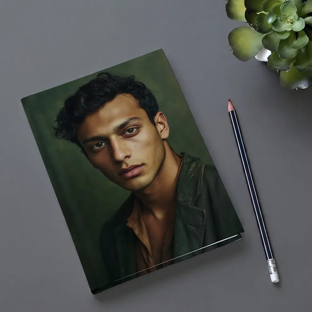 Young Man Portrait Dark Green Background – Notebooks