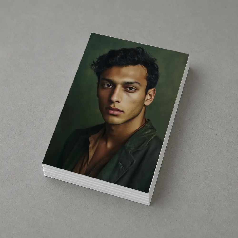 Young Man Portrait Dark Green Background – Postcards