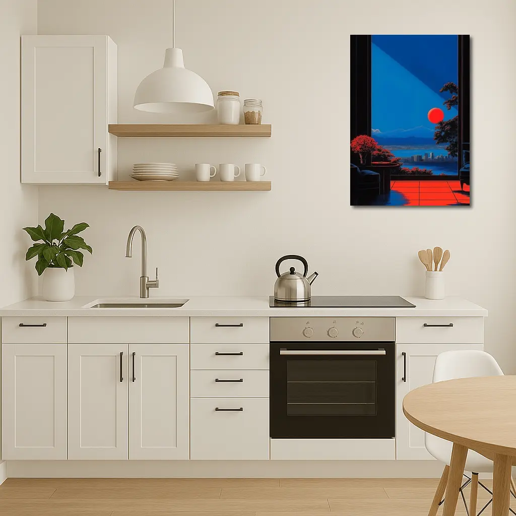Red Moon City View Japanese Minimal Art – Wall Art