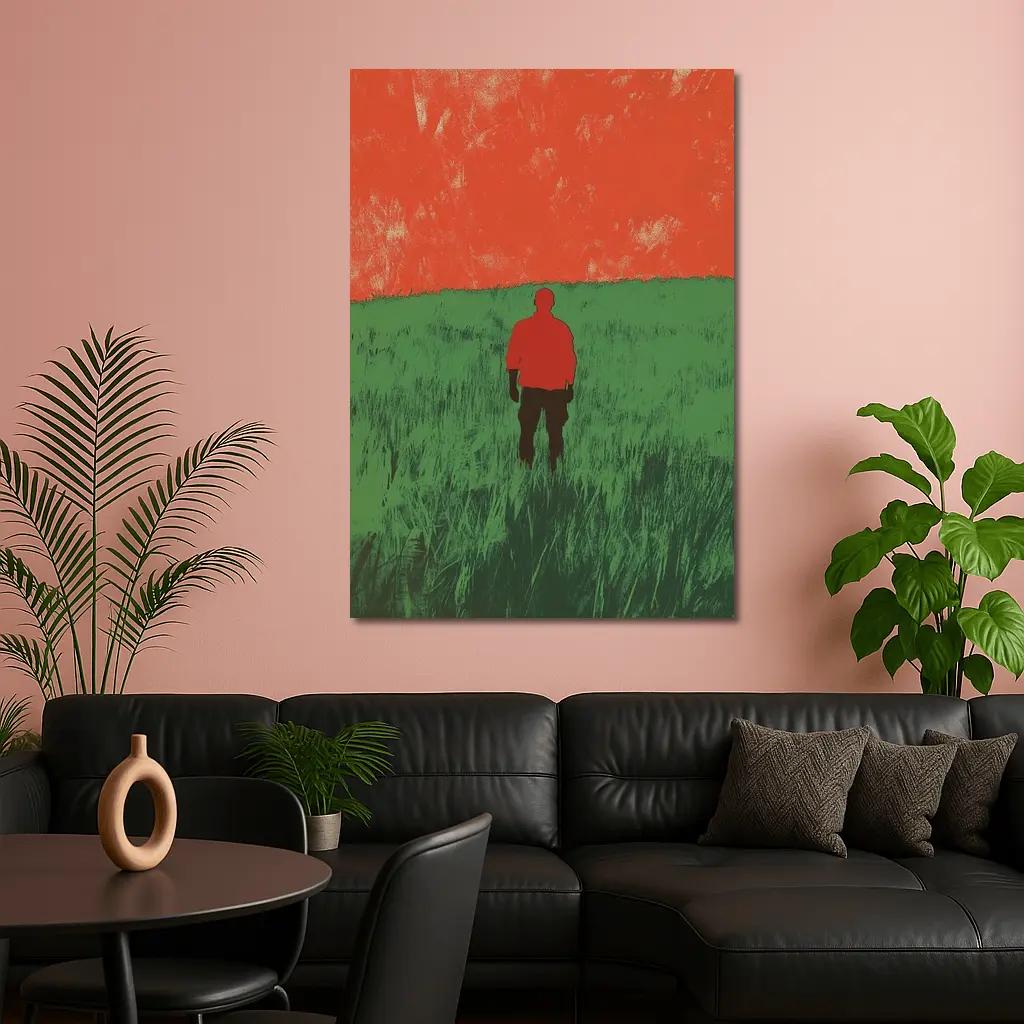 Lone Figure Standing in Green Field – Wall Art