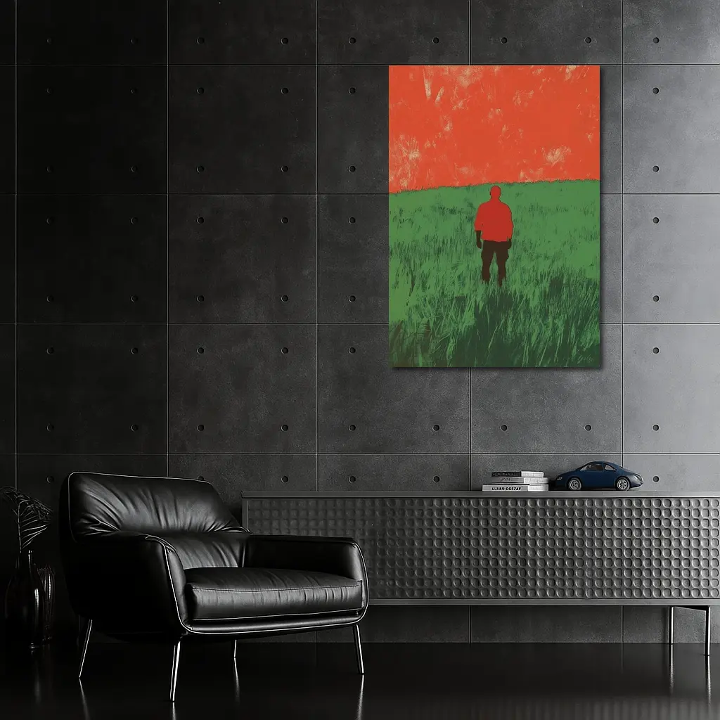 Lone Figure Standing in Green Field – Wall Art