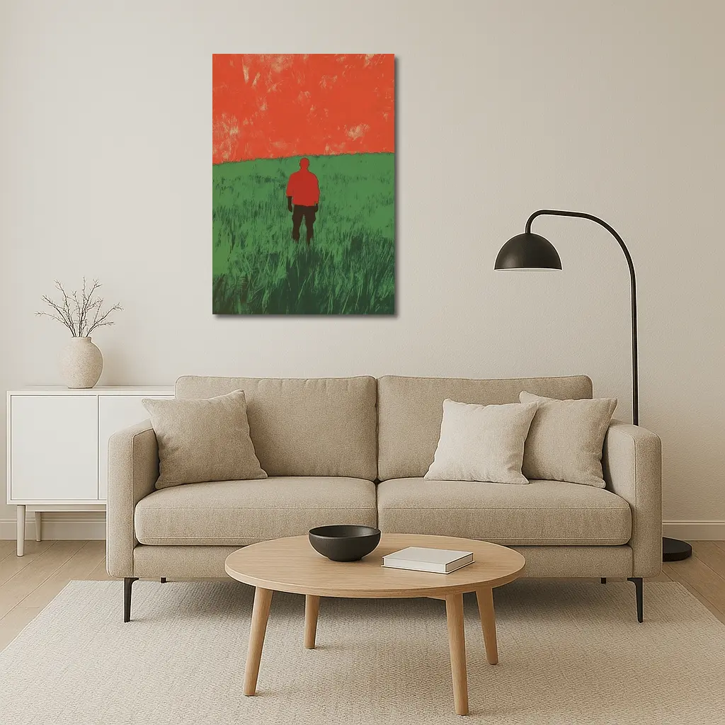 Lone Figure Standing in Green Field – Wall Art