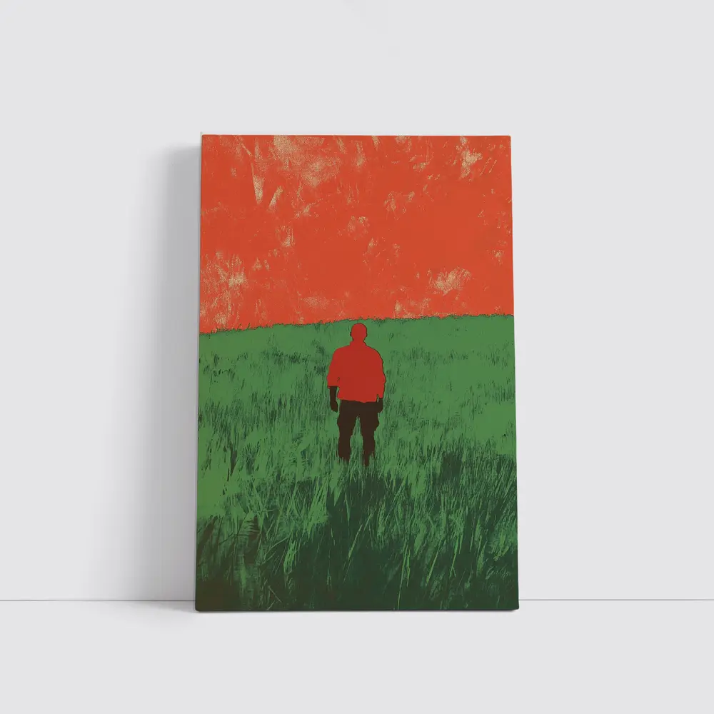 Lone Figure Standing in Green Field – Wall Art