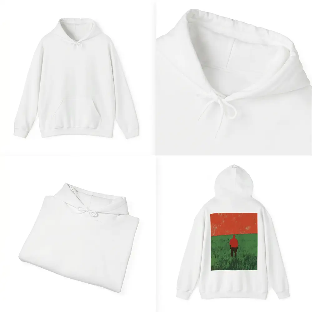 Lone Figure Standing in Green Field – Hoodies