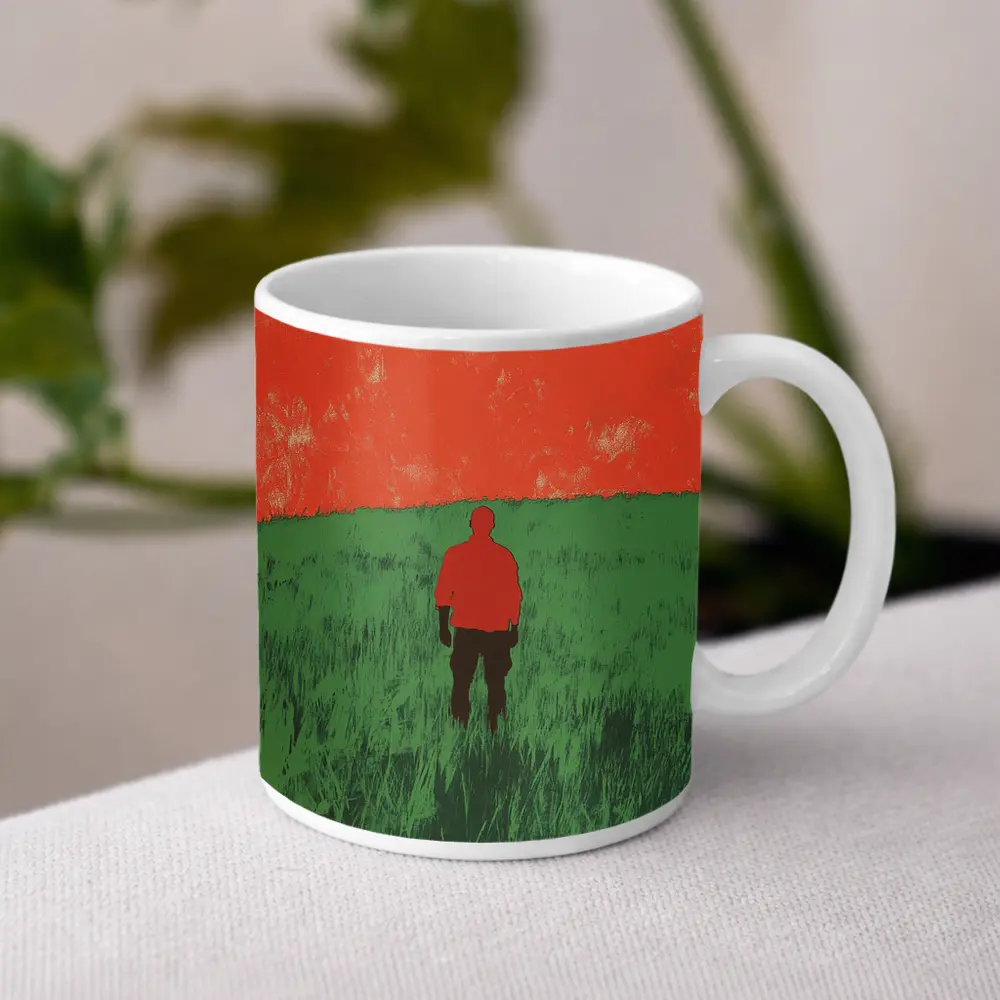 Lone Figure Standing in Green Field – Mugs