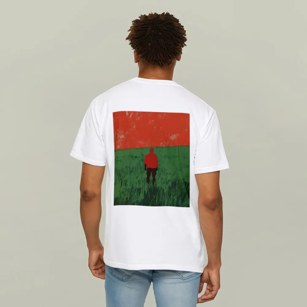 Lone Figure Standing in Green Field – T-Shirts