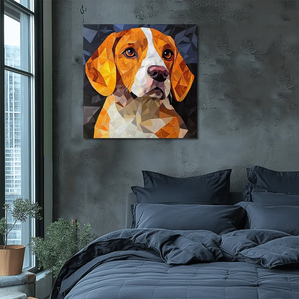Beagle Portrait Geometric Polygon Art Dark Background – Wall Art