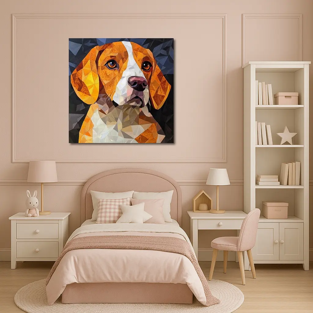 Beagle Portrait Geometric Polygon Art Dark Background – Wall Art