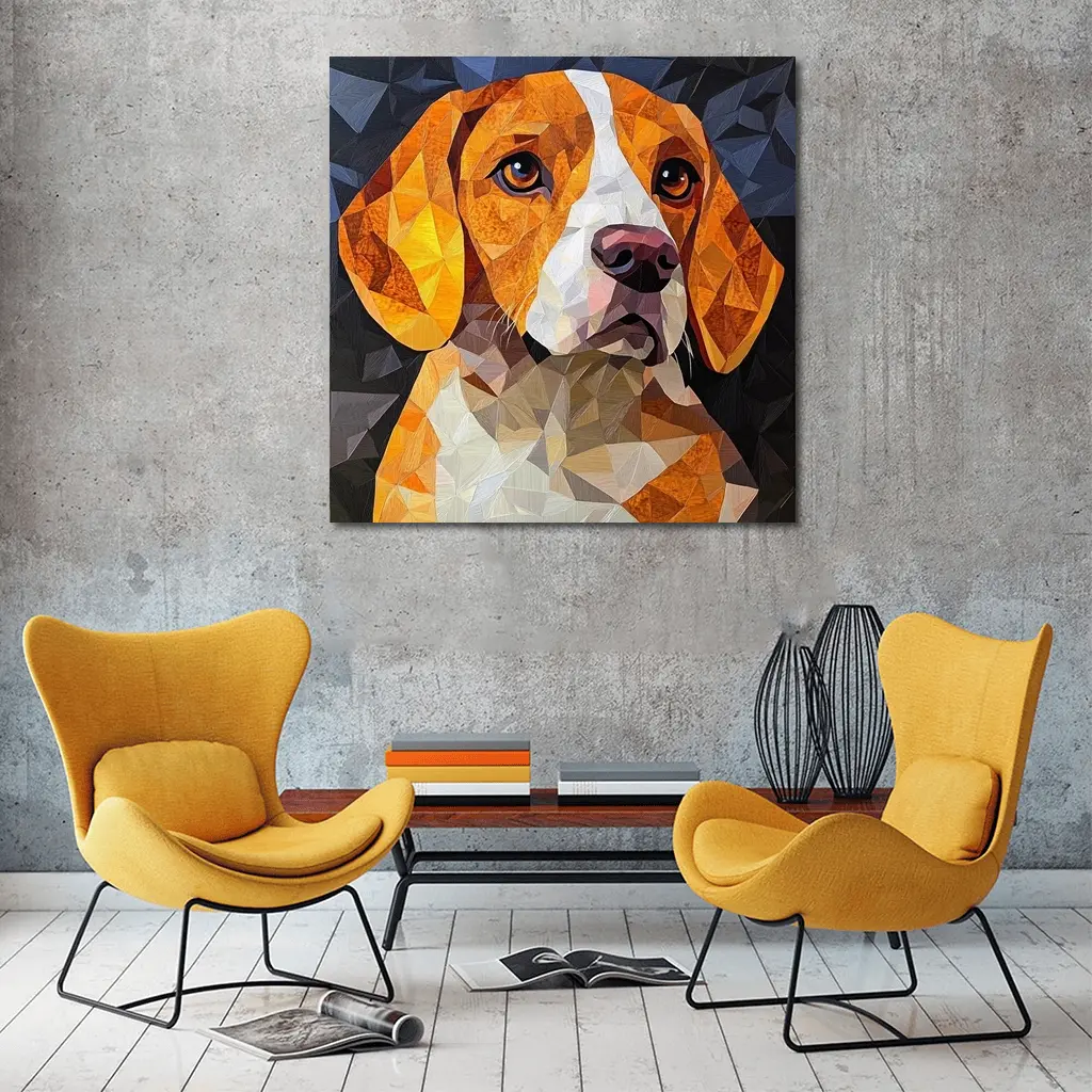 Beagle Portrait Geometric Polygon Art Dark Background – Wall Art