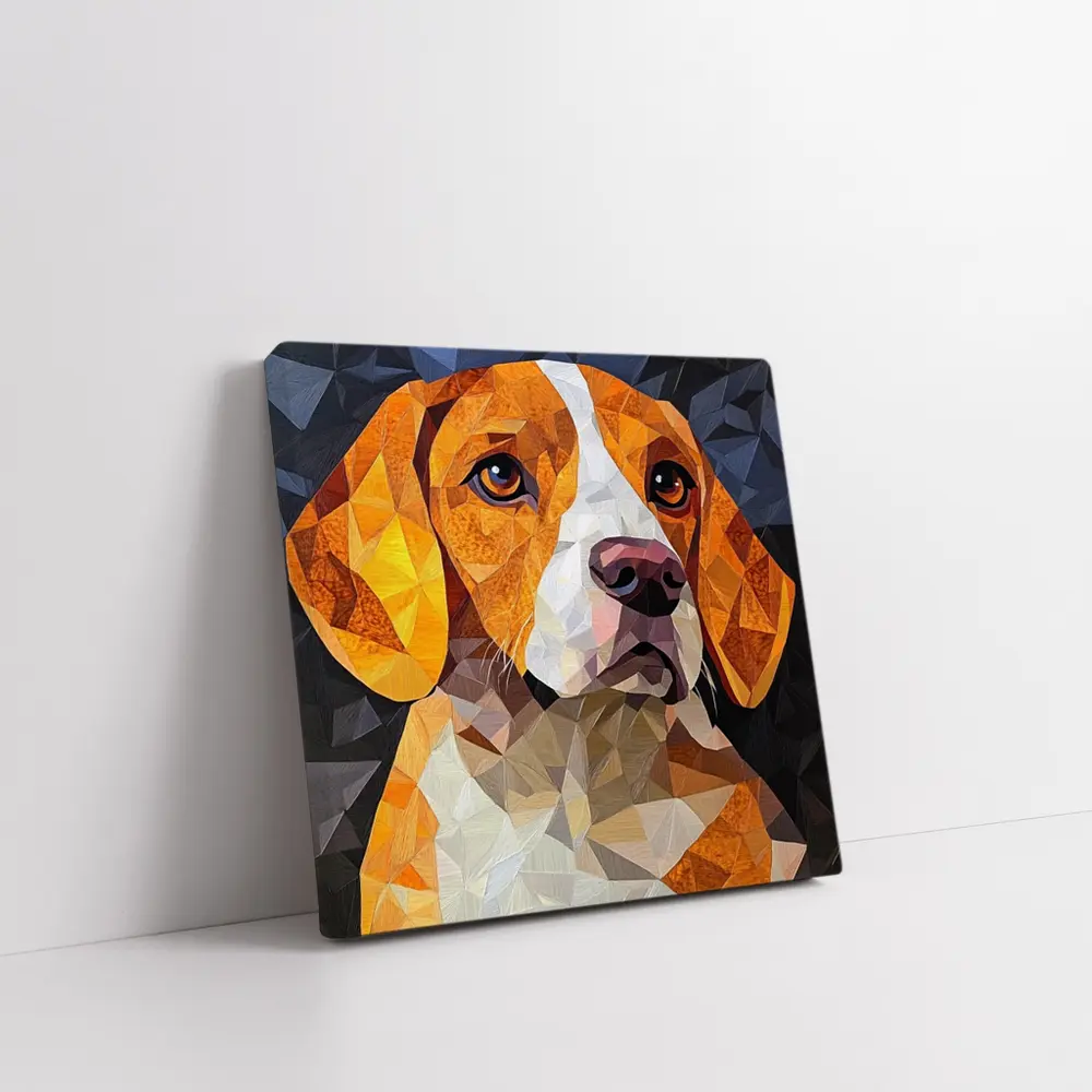 Beagle Portrait Geometric Polygon Art Dark Background – Wall Art