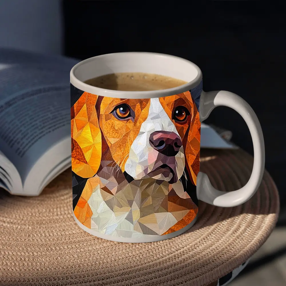 Beagle Portrait Geometric Polygon Art Dark Background – Mugs