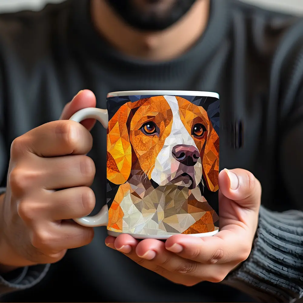 Beagle Portrait Geometric Polygon Art Dark Background – Mugs
