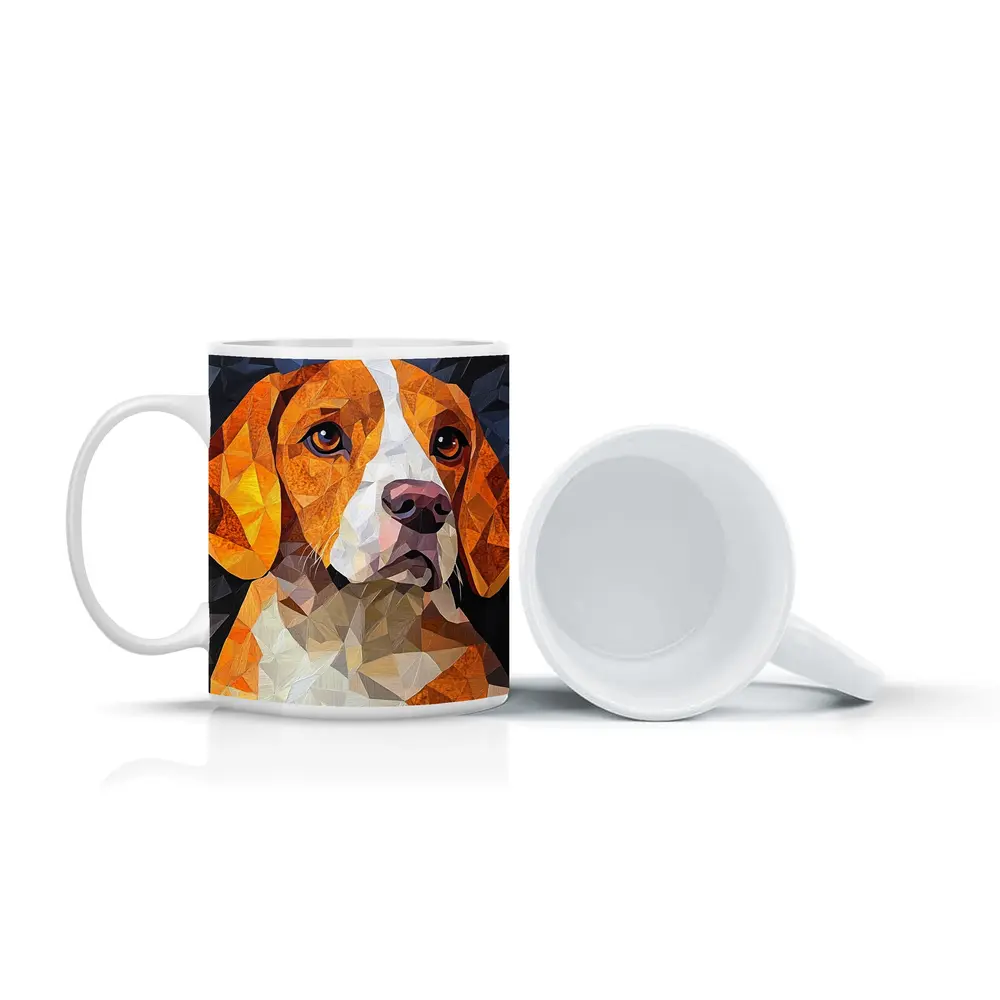 Beagle Portrait Geometric Polygon Art Dark Background – Mugs