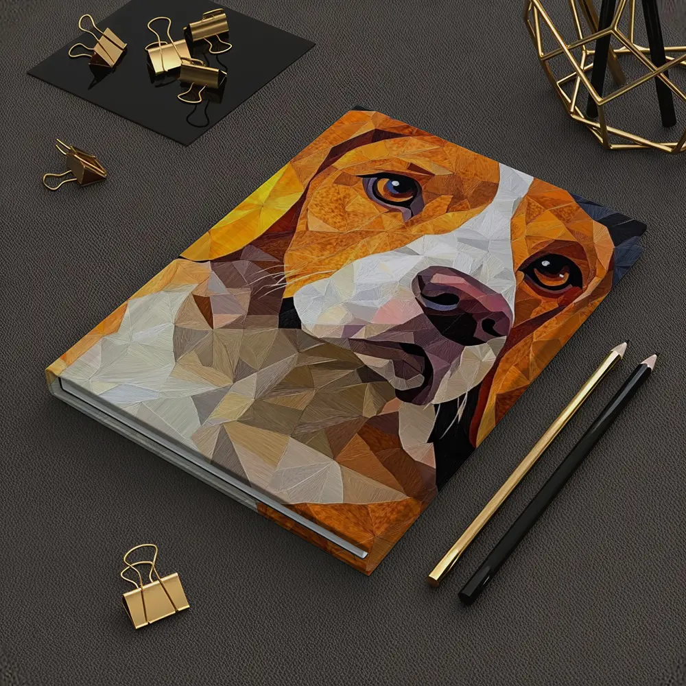 Beagle Portrait Geometric Polygon Art Dark Background – Notebooks