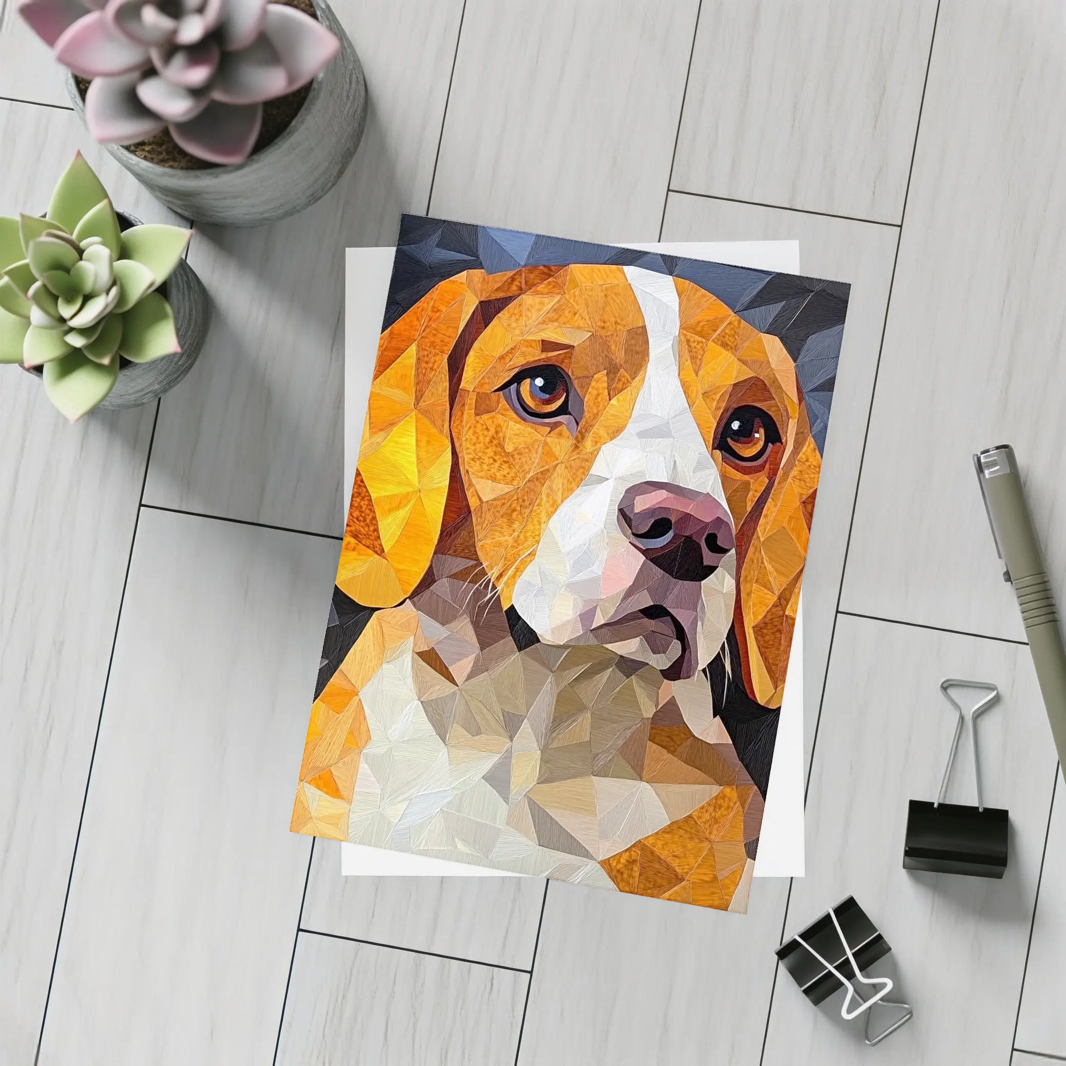Beagle Portrait Geometric Polygon Art Dark Background – Postcards