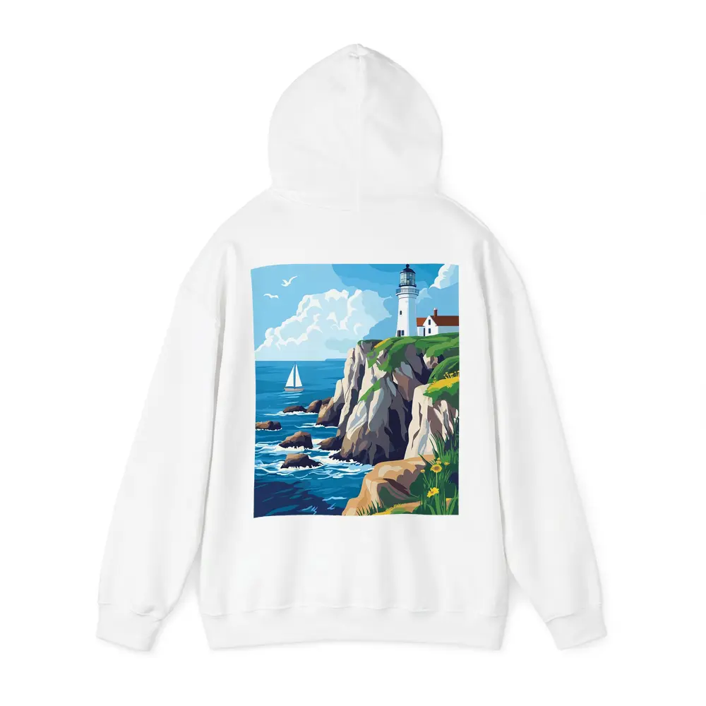 Lighthouse On Rocky Coastal Cliffs Sailboat – Hoodies