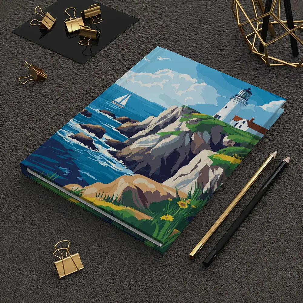 Lighthouse On Rocky Coastal Cliffs Sailboat – Notebooks