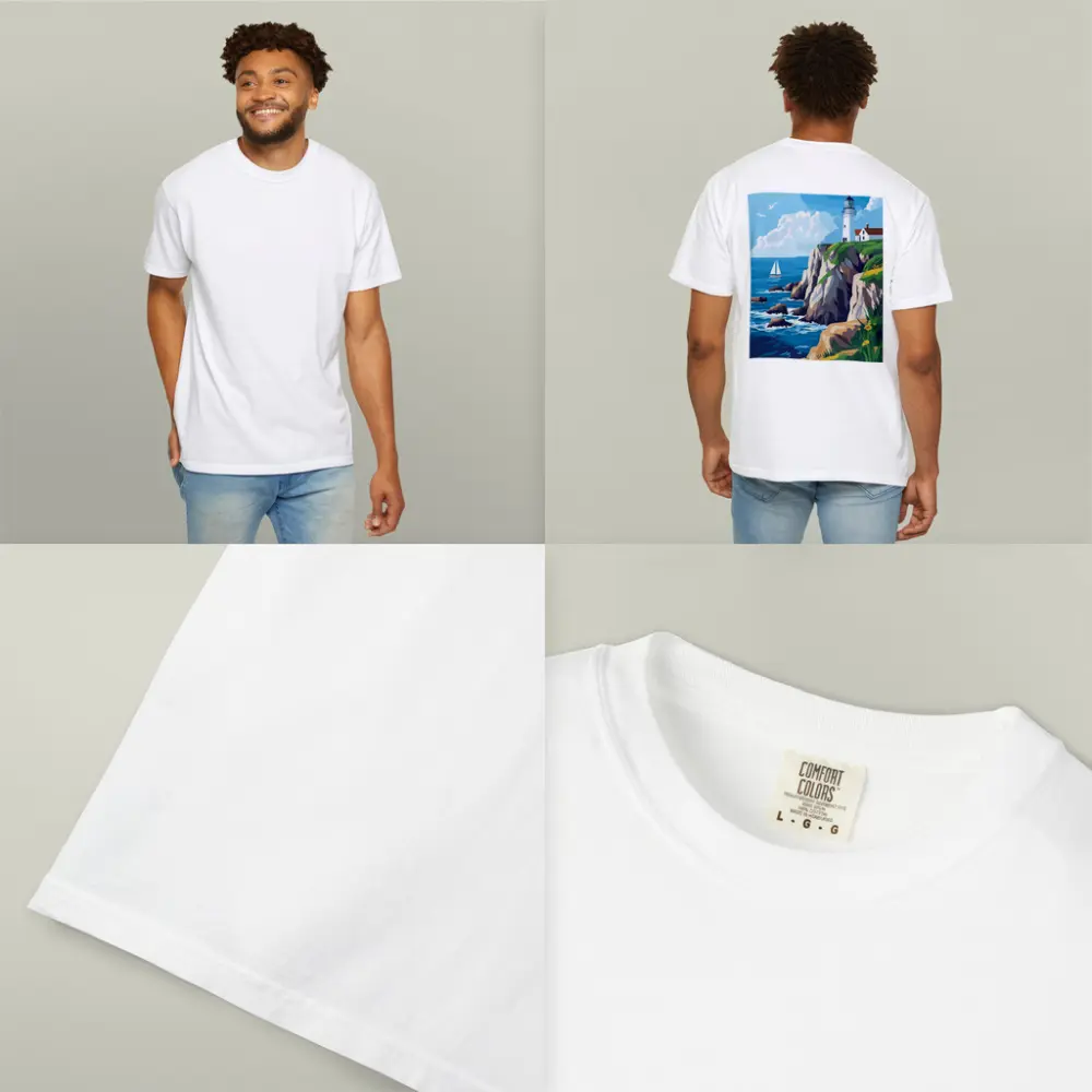 Lighthouse On Rocky Coastal Cliffs Sailboat – T-Shirts