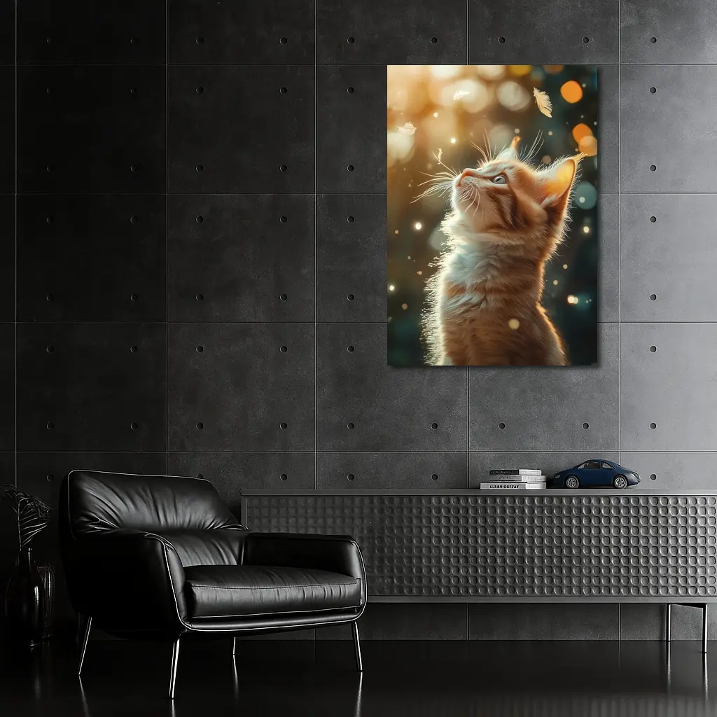 Ginger Kitten Looking Up Bokeh Lights – Wall Art