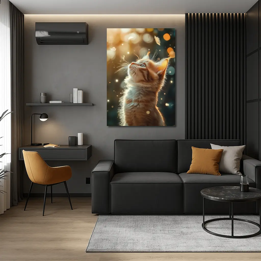 Ginger Kitten Looking Up Bokeh Lights – Wall Art