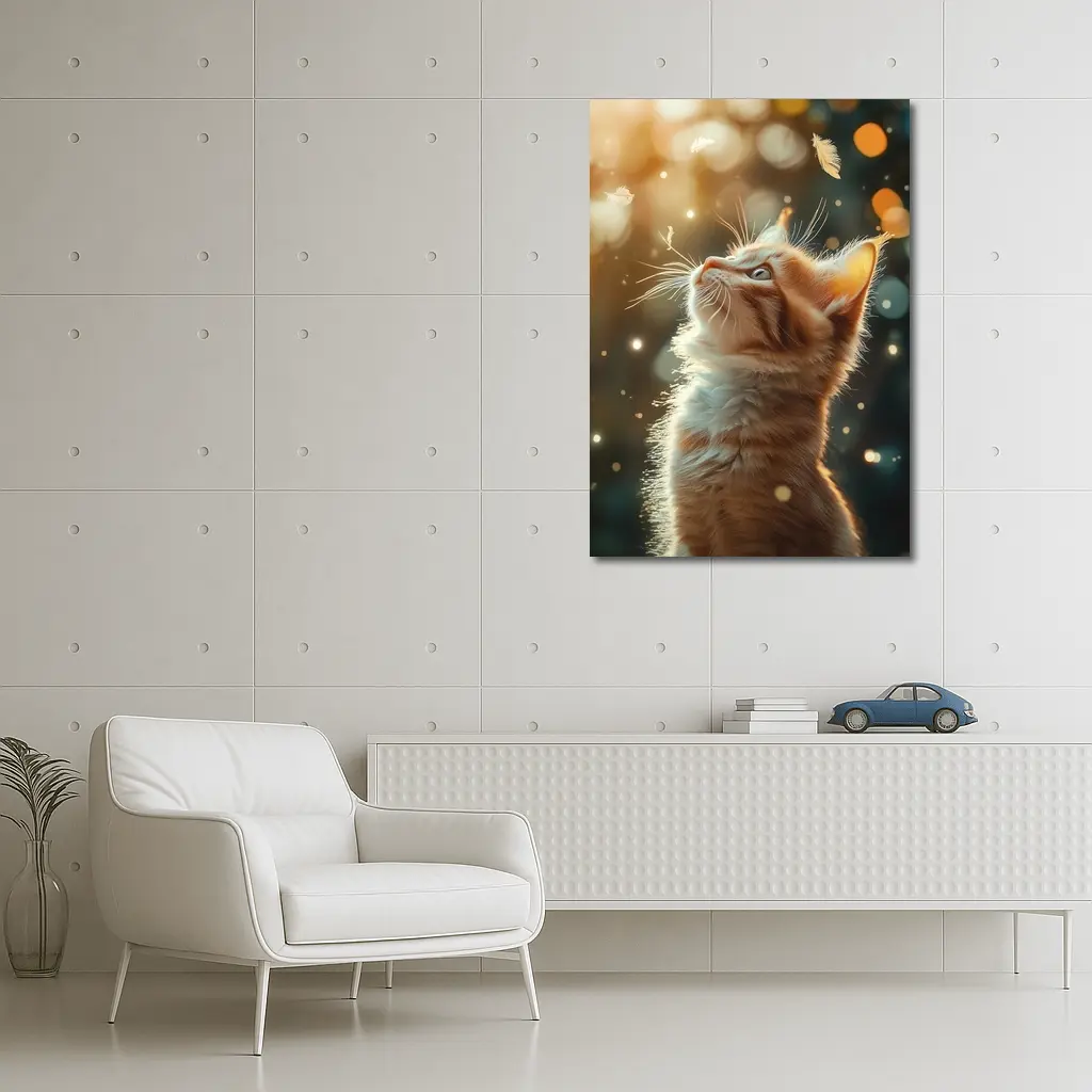 Ginger Kitten Looking Up Bokeh Lights – Wall Art