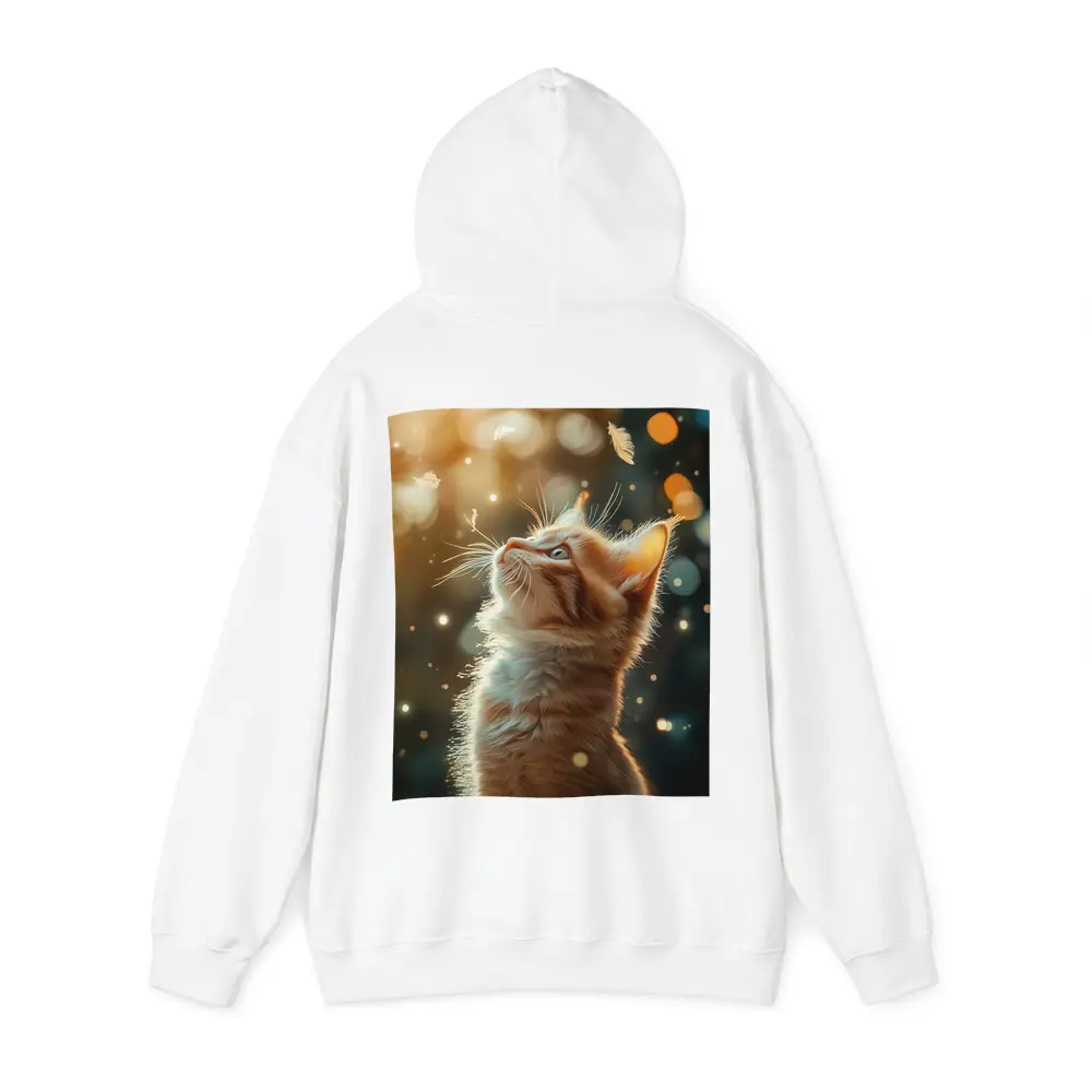 Ginger Kitten Looking Up Bokeh Lights – Hoodies