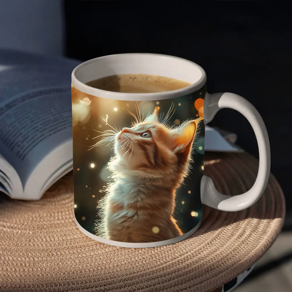 Ginger Kitten Looking Up Bokeh Lights – Mugs
